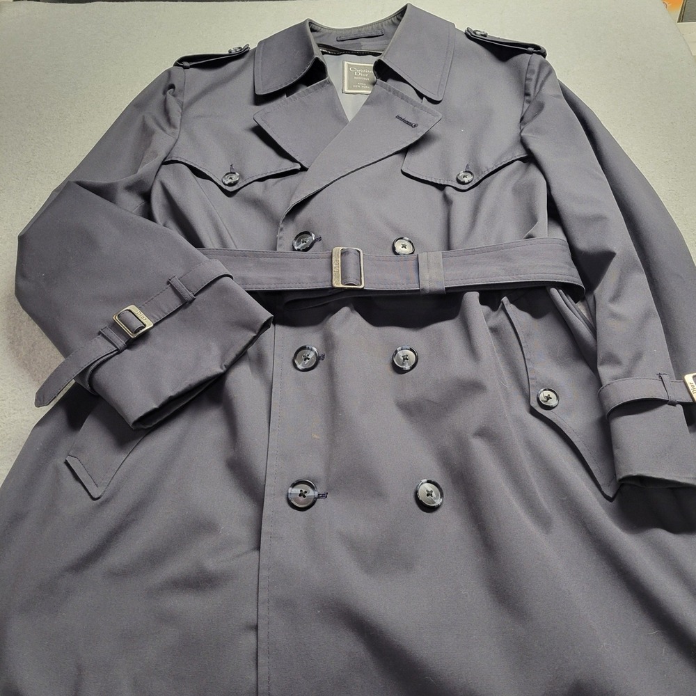 Christian Dior Monsieur Mens 42S Navy Blue Double Breasted Belted Trench Coat - Picture 4 of 16